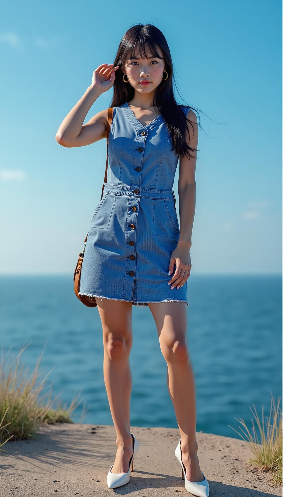 Sleeveless Button-Down Denim Dress