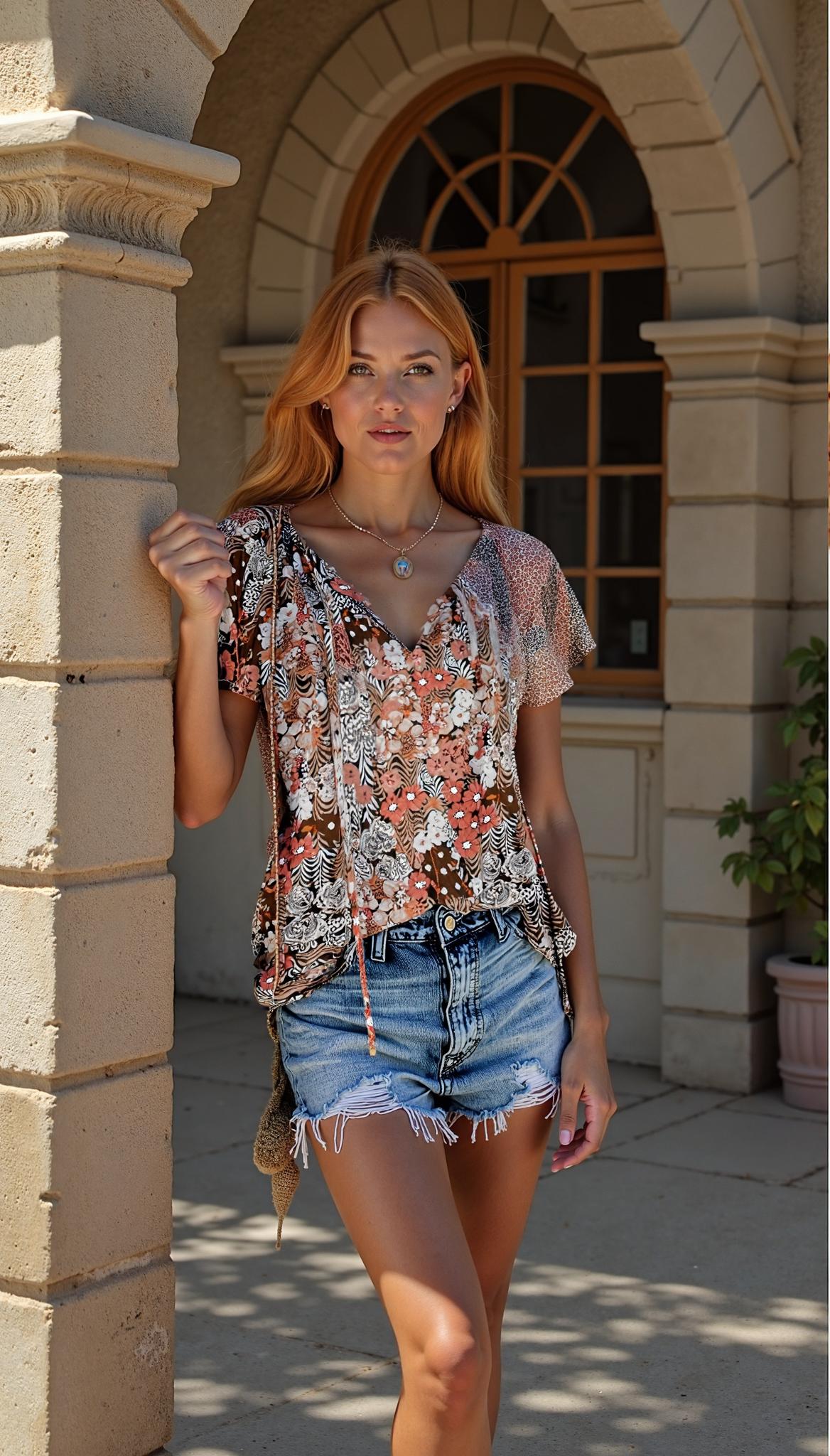 V Neck Short Sleeve Blouse