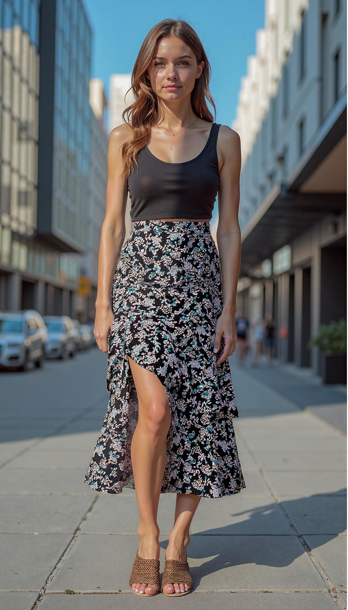 Elastic Waist High-Low Maxi Skirt