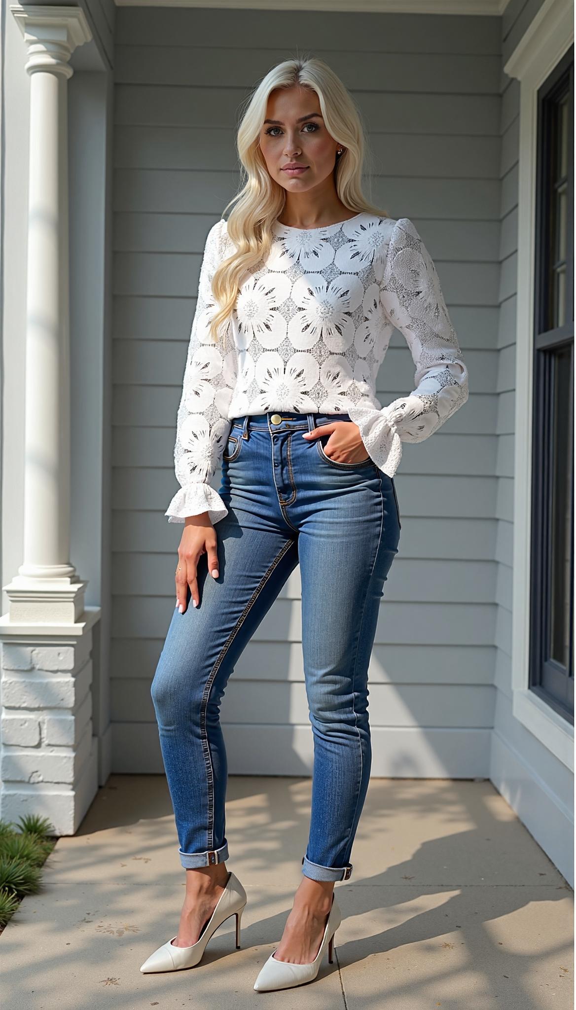 Eyelet Long Sleeve Blouse