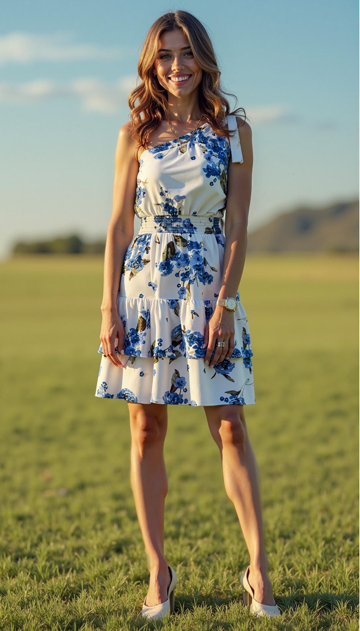 Tie One Shoulder Tiered Mini Dress