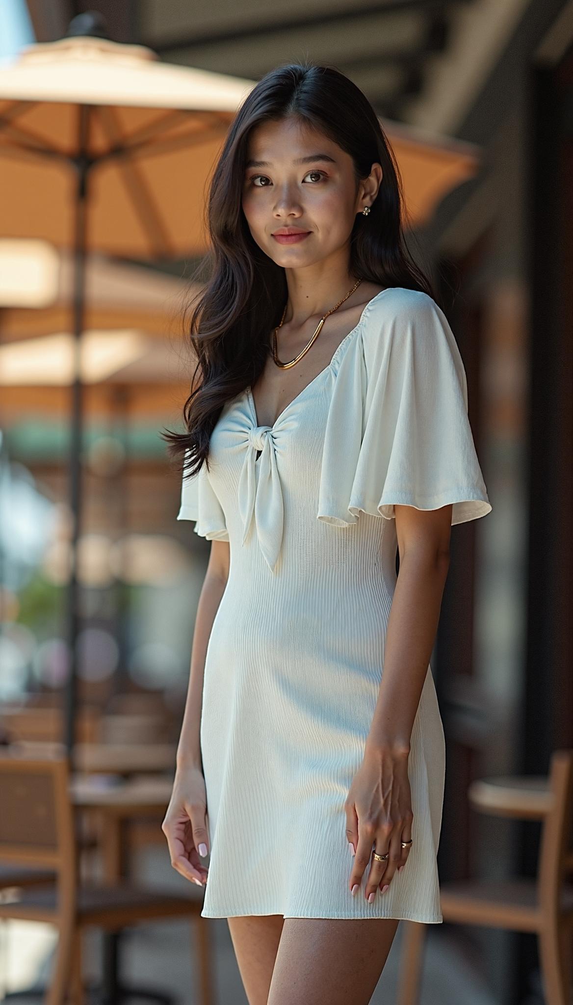 Deep V-Neck Bow-Tie Mini Dress