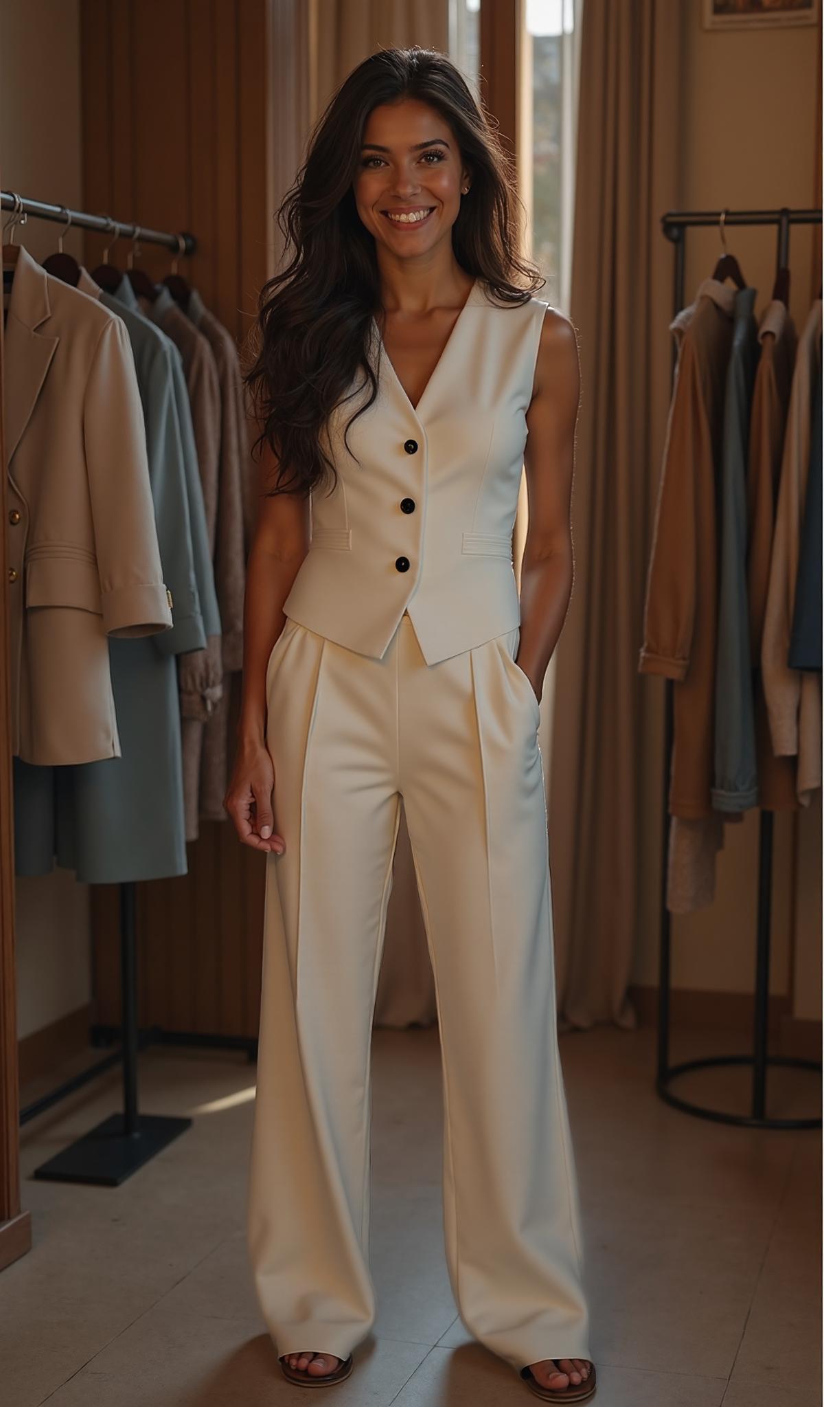 Crop Vest Wide Leg Suit