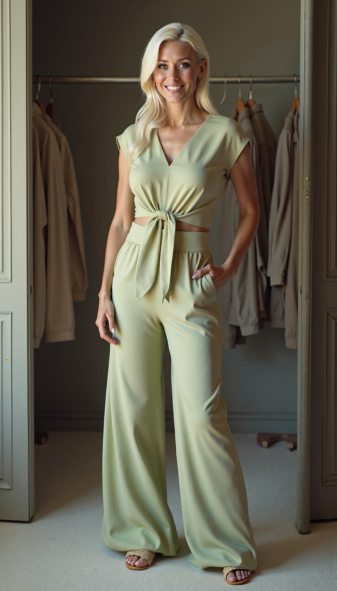 Cap Sleeve V-Neck Wide Leg Set