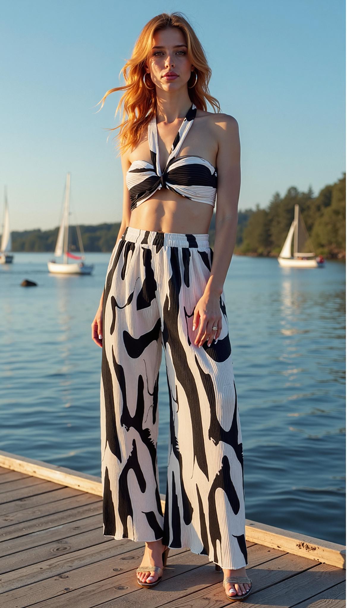 Knitted Graphic Crop Pants Set