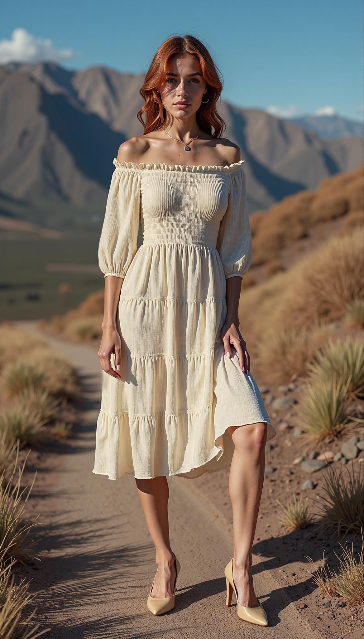 Ruffled Off Shoulder A-Line Dress
