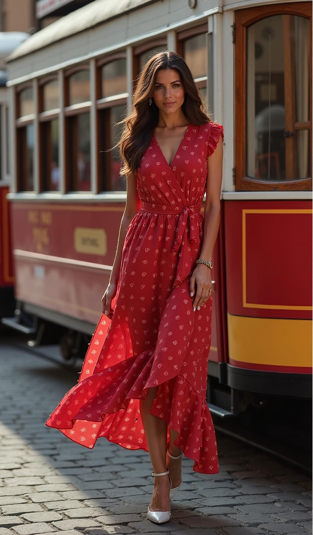 V-Neck Swiss Dot Maxi Dress