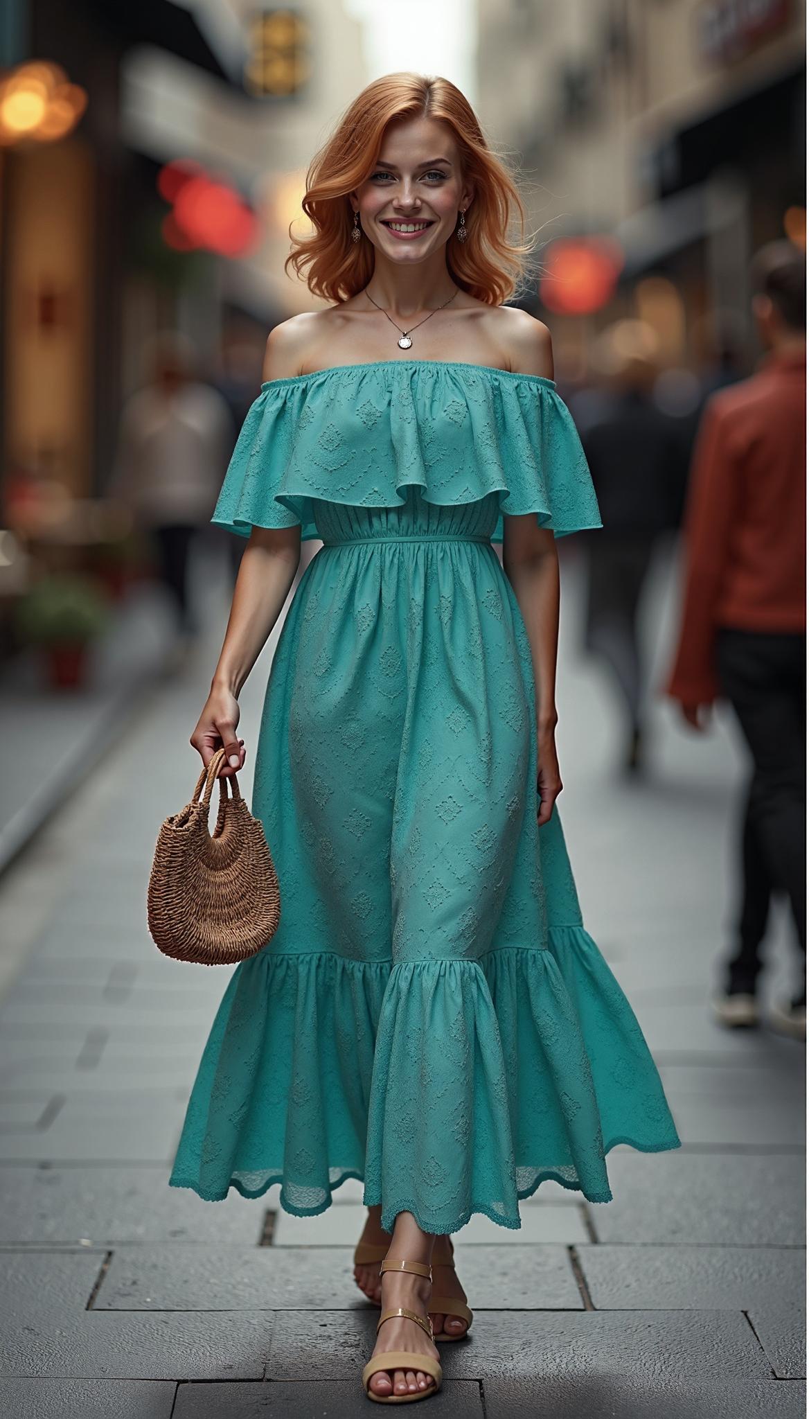 Off Shoulder Ruffle Midi Dress